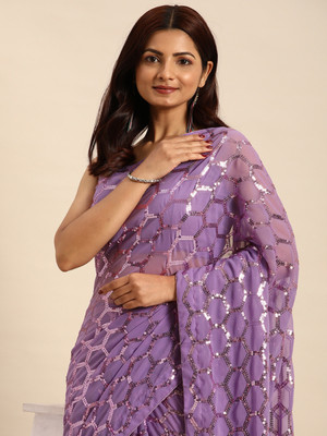 Clemira Embellished Bollywood Georgette Saree(Purple)