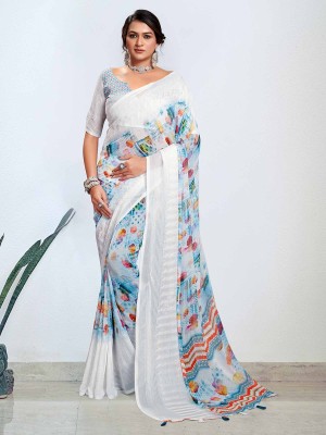 Sareemall Digital Print Daily Wear Georgette Saree(White)