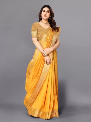 SARIMANIA Woven Banarasi Cotton Silk, Pure Cotton Saree(Yellow)