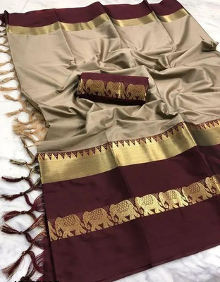 VK UNIQ Printed Banarasi Cotton Silk Saree(Multicolor)