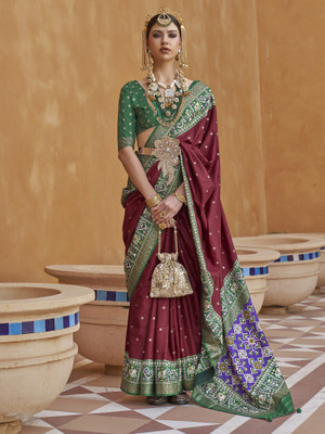 Elora Woven Patola Silk Blend Saree(Maroon)