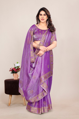KHRITI FAB Self Design Bollywood Jimmy choo Saree(Purple)