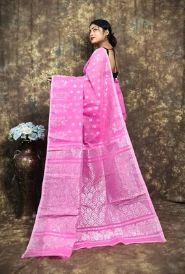 Pasum's Woven, Self Design Jamdani Cotton Silk Saree(Pink)