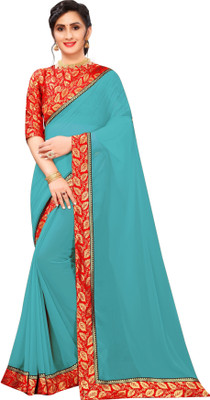 Rashiklal & Co. Self Design Bollywood Georgette Saree(Light Blue, Red)