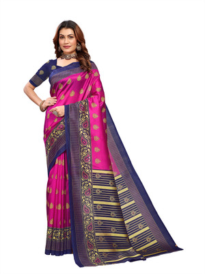 maayro Printed Mysore Art Silk Saree(Dark Blue)