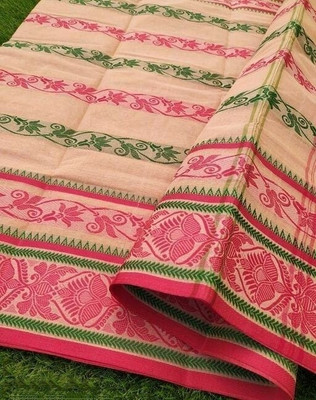 p fashion Self Design Tant Pure Cotton Saree(Orange)