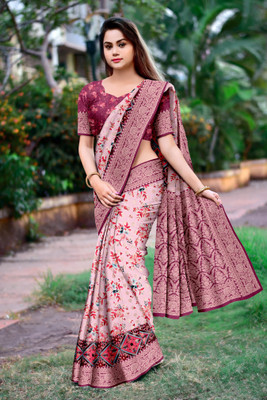 M.B.ENTERPRISE Digital Print Banarasi Crepe Saree(Purple)