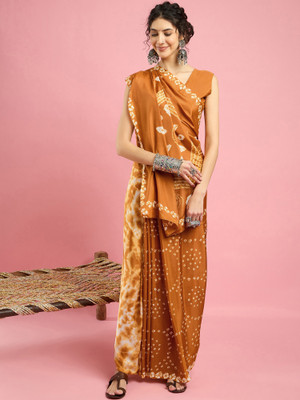 Divastri Printed Bandhani Crepe Saree(Mustard)