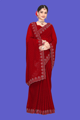 Shiv Febric Embellished Chanderi Chiffon Saree(Red)