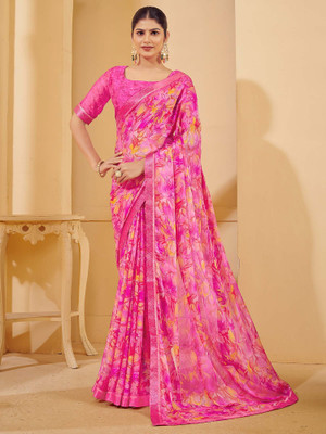 ANOUK Printed Chinnalapattu Chiffon Saree(Pink)