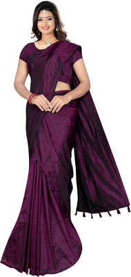 AXKOMIYA Solid/Plain Mekhela Chador Silk Blend Saree(Purple)