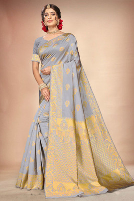 Lilots Woven Banarasi Silk Blend Saree(Grey)