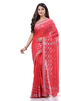 Desh Bidesh Woven, Solid/Plain, Self Design Bollywood Handloom Pure Cotton, Cotton Silk Saree(Red)