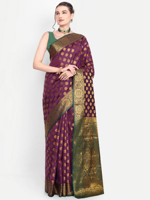 jayant creation Embroidered Daily Wear Silk Blend Saree(Purple, Gold, Green)