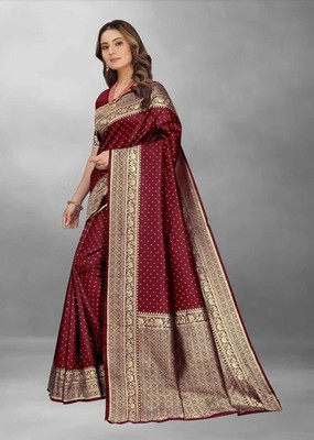 Om Creation Self Design Banarasi Pure Silk Saree(Maroon)