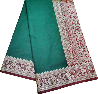 Zoofa Creation Self Design Banarasi Satin Saree(Dark Green)