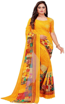 Saadhvi Printed Bollywood Georgette Saree(Yellow)