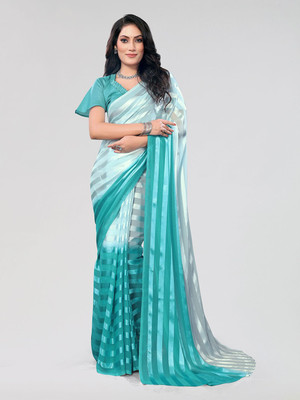 Moda Rapido Striped Daily Wear Satin Saree(Blue)