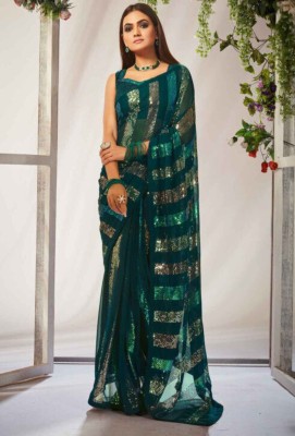 Bluebirdimpex Embellished Bollywood Georgette Saree(Green)