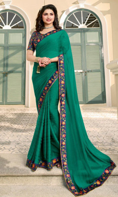 Fancy Fab Woven Dharmavaram Silk Blend, Chiffon Saree(Dark Blue, Light Green)