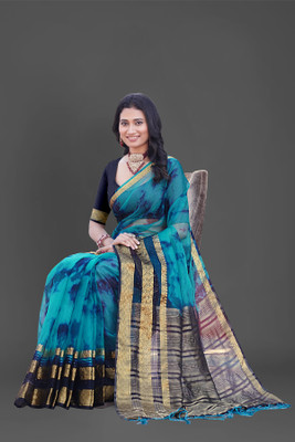 Aarunika BS Solid/Plain Bollywood Organza Saree(Blue)