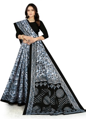 Radha Rani Blocked Printed Sambalpuri Cotton Blend Saree(Black)