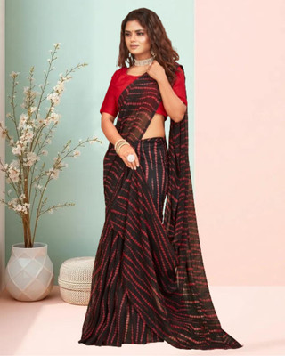 Jayu Printed Bandhani Georgette Saree(Brown)