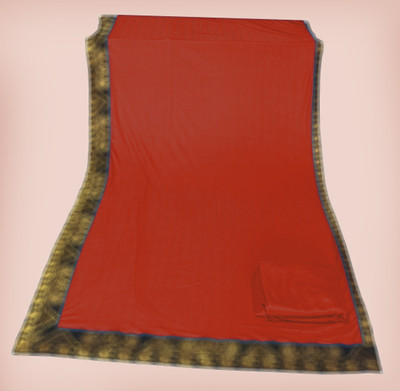 Anugrah Textile Solid/Plain Banarasi Lycra Blend, Chiffon Saree(Red)