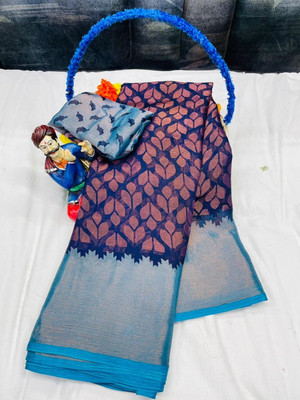 Sita Self Design Bollywood Brasso Saree(Dark Blue)