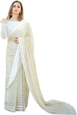 Julee Striped Bollywood Georgette Saree(White)
