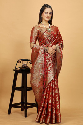 SAADHYA CREATION Printed Bollywood Organza Saree(Orange)