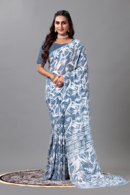 nirmal creation Printed Daily Wear Crepe Saree(Grey)