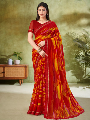 ANOUK Printed Bollywood Chiffon Saree(Red)