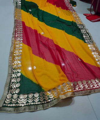 VL SAREES Color Block Leheria Chiffon Saree(Multicolor)