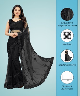 Barkiya Creation Embroidered Bollywood Net Saree(Black)