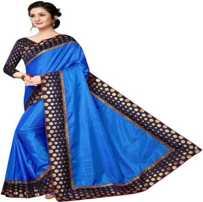 ROOP SUNDARI SAREES Dyed, Solid/Plain Chanderi Cotton Blend Saree(Blue)