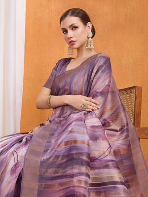 MANTROTSAV Digital Print Bollywood Tissue Saree(Purple)