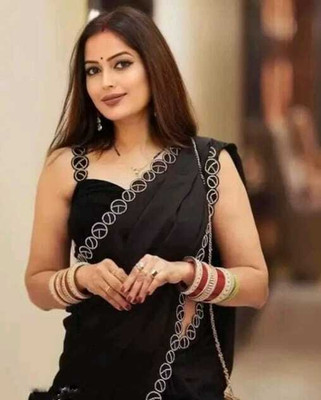 KYARAFAB Solid/Plain Assam Silk Georgette Saree(Black)