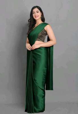 HouseOfCommon Solid/Plain Bollywood Silk Blend Saree(Green)