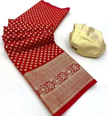 shri mahaveer rajasthani saree Floral Print Banarasi Georgette Saree(Red)