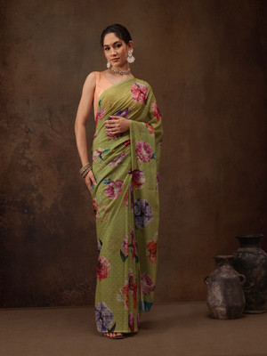 Divastri Digital Print Daily Wear Chiffon Saree(Light Green)