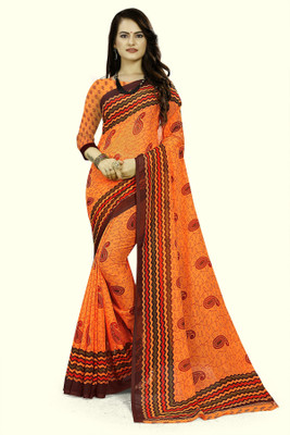 RUNAYA NX Digital Print Chanderi Chiffon Saree(Orange)