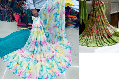 Sita Printed Bollywood Georgette Saree(Pack of 2, Blue, Green)