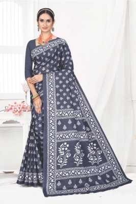 Hariguru fashio Printed Chanderi Cotton Blend Saree(Grey)