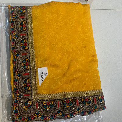 Myra Collection Temple Border Bollywood Silk Blend Saree(Yellow)
