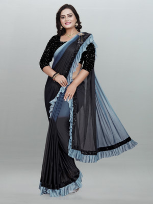 Mijaashree Fashion Printed Bollywood Lycra Blend Saree(Grey)
