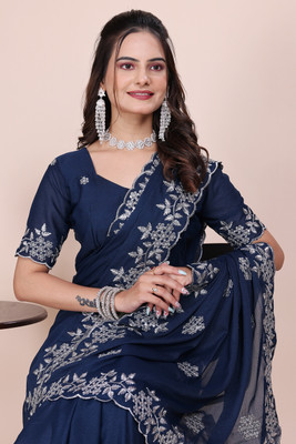 KONICA FAB Embellished, Woven, Self Design Bollywood Georgette Saree(Blue)