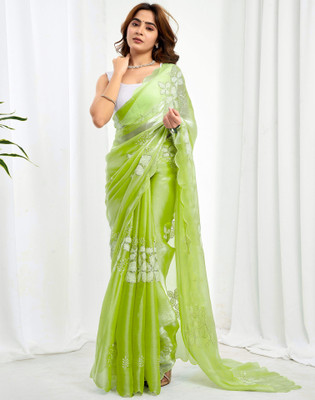 Satrani Embellished, Embroidered Bollywood Chiffon Saree(Green)