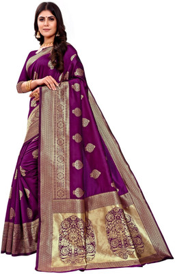 CynorFab Woven Kanjivaram Art Silk, Pure Silk Saree(Purple, Gold)