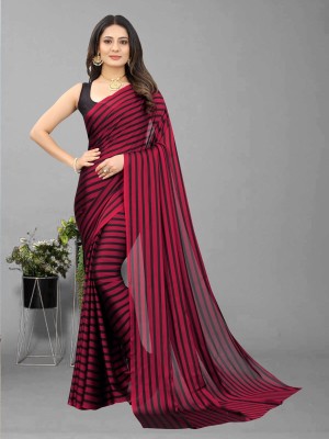 Kodila Enterprise Striped Leheria Satin Saree(Red)